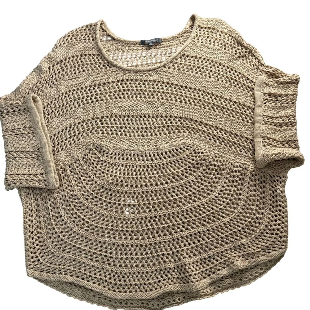 NY Collection Tan Crochet Open Knit Sweater XL Short Sleeve Boho Beach Layers